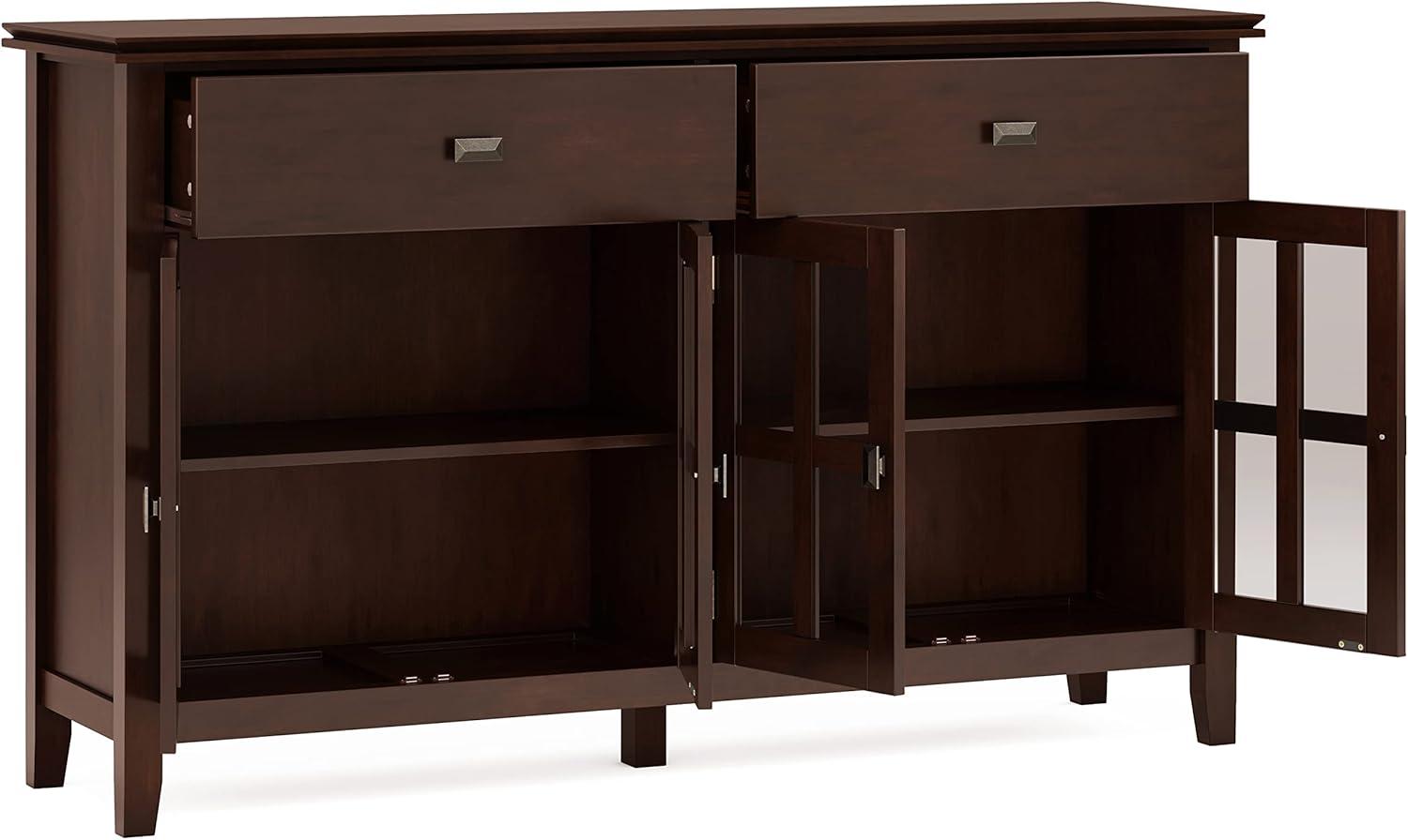 Simpli Home Artisan Solid Wood Large 4 Door Sideboard Buffet In Russet Brown