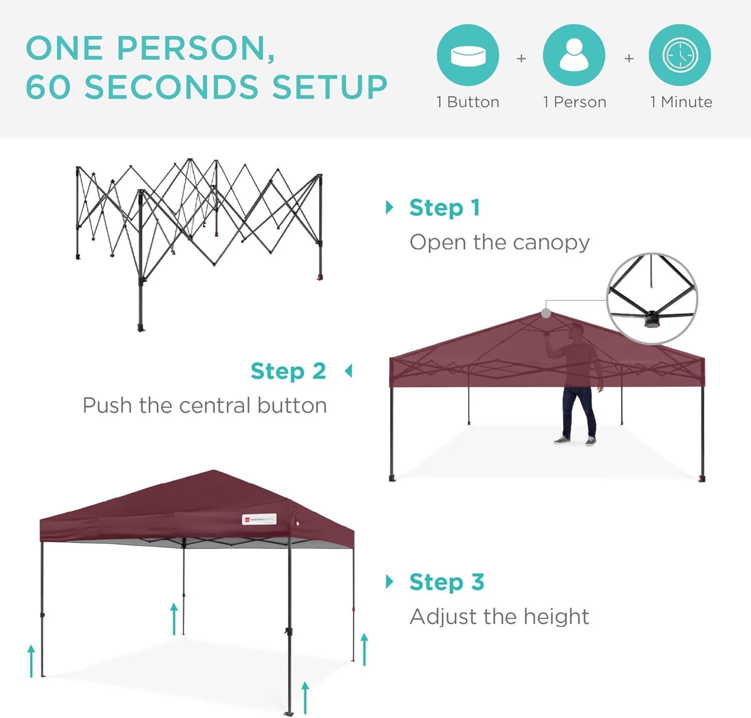 Best Choice Products Best Choice Products Easy Setup Pop Up Canopy W/ 1-Button Setup, Wheeled Case, 4 Weight Bags