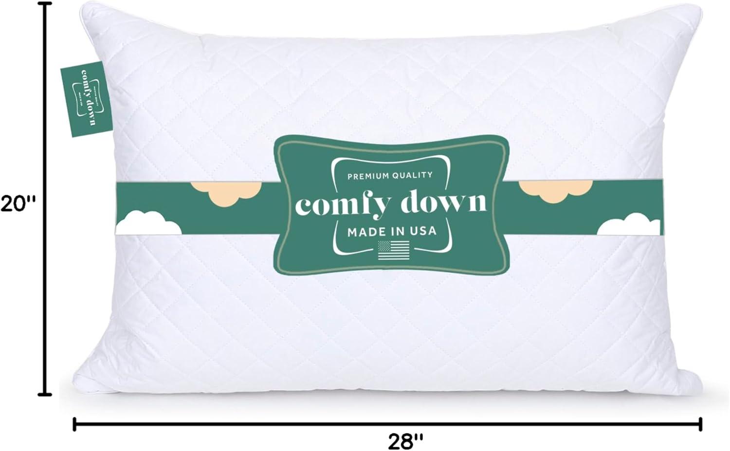 King Size White Feather and Down Bed Pillow with Cotton Cover