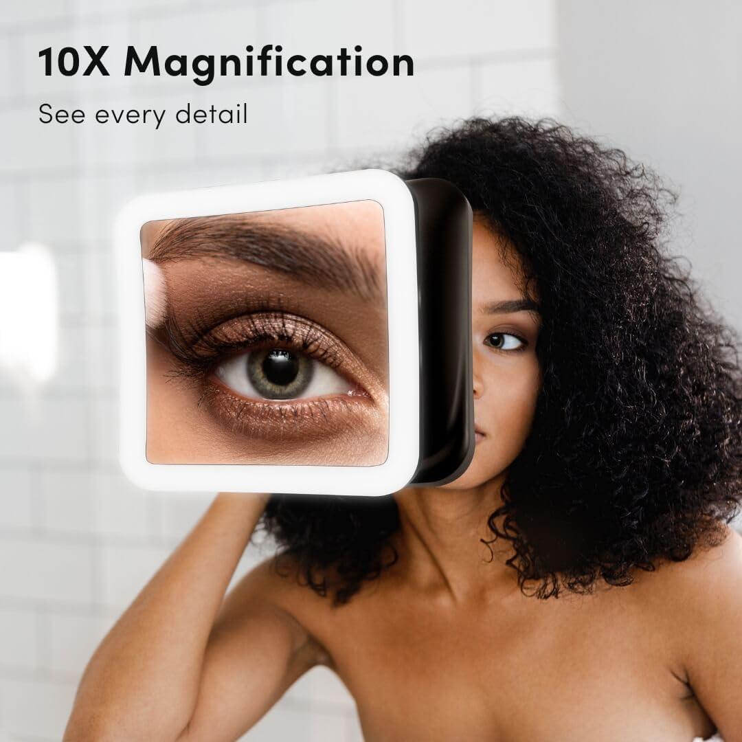 Black Wall Mounted LED Magnifying Mirror with Suction Mount