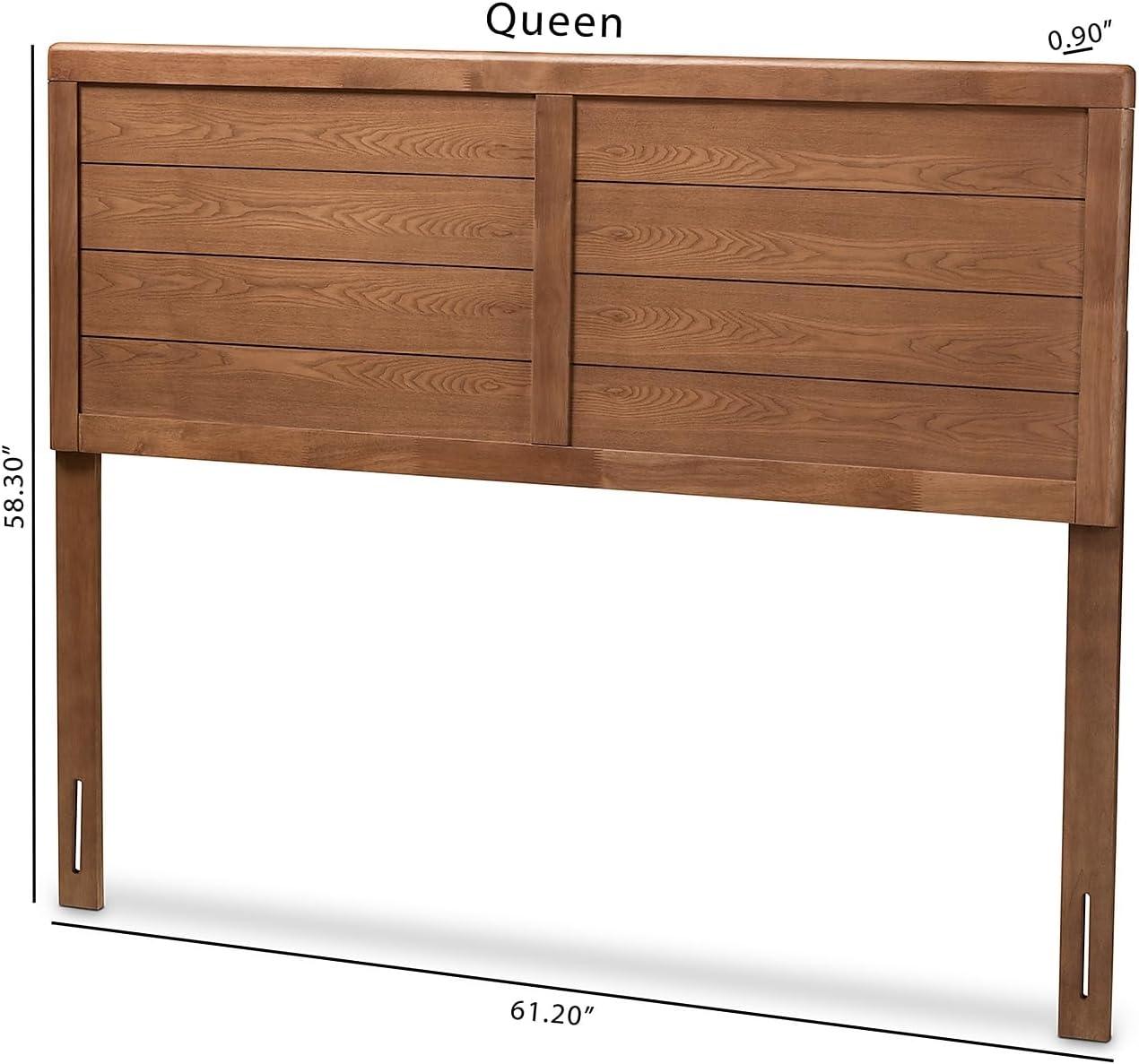 Baxton Studio Queen Seren Walnut Finished Wood Headboard Brown: Rubberwood Frame, No Box Spring Needed