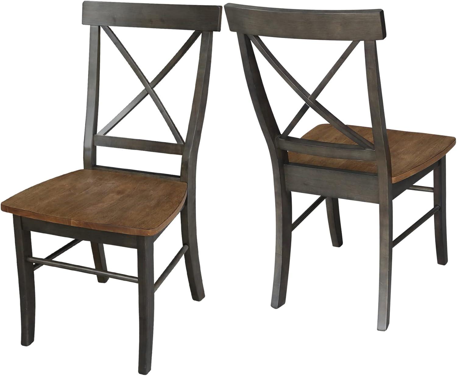 International Concepts Set of 2 X Back Chairs with Wood Seat Hickory Brown: Mid-Century Modern, Hardwood Frame