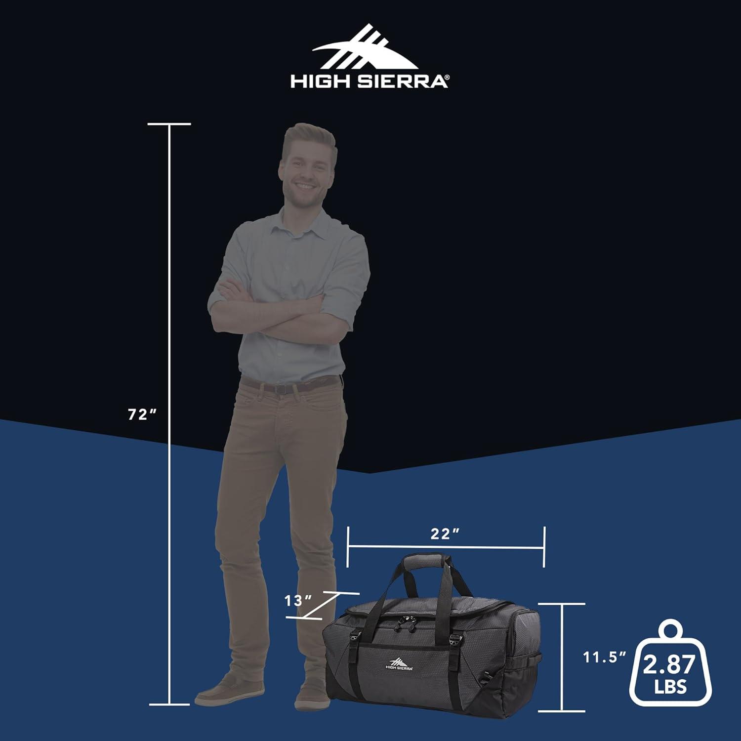 High Sierra Fairlead Zipper Closure Travel Duffel Bag Backpack with Padded Handles and Quick Release Shoulder Straps, Mercury/Black