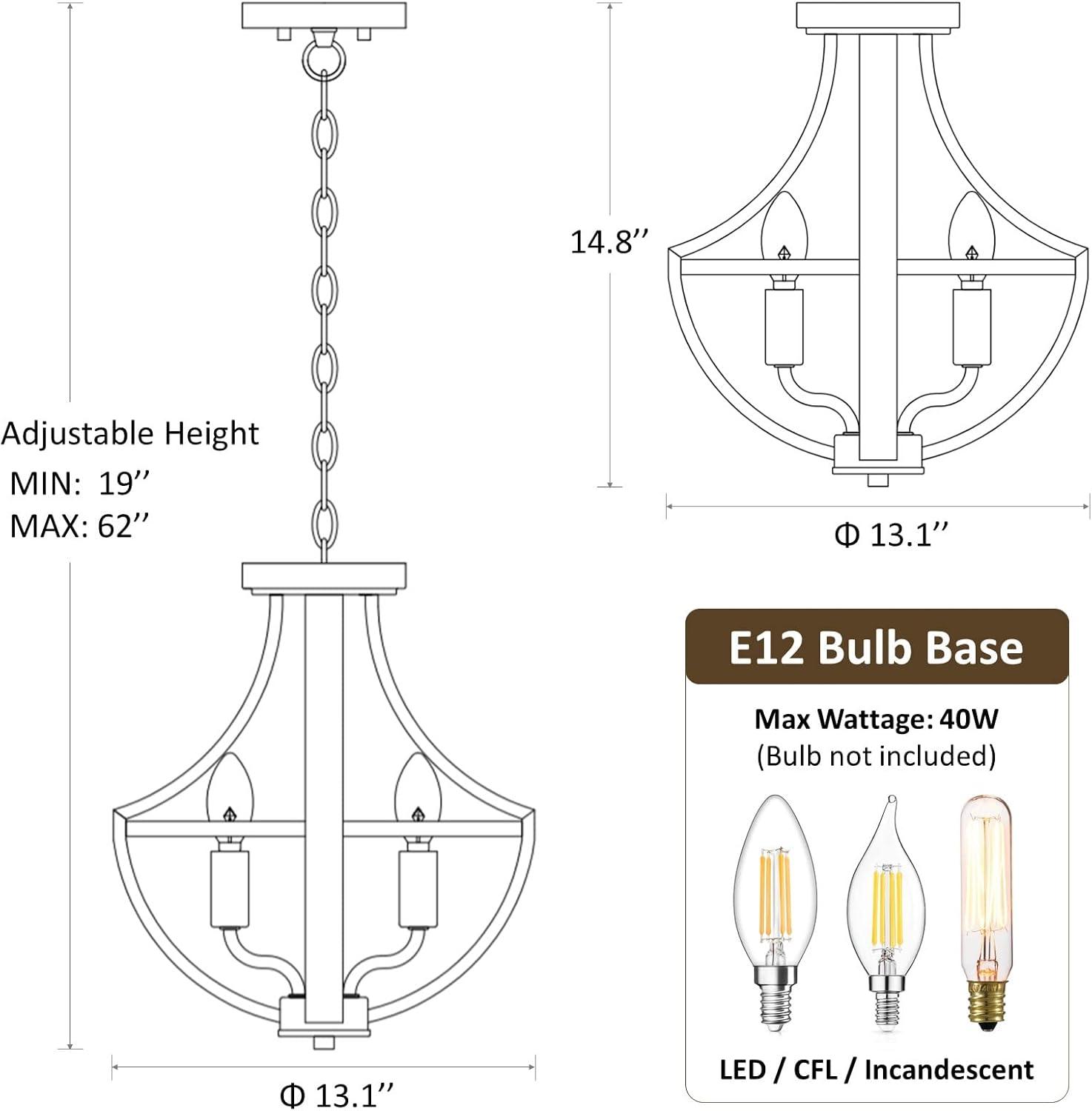 13.1" Modern Farmhouse Hanging Pendant Lighting, 4-Light Rustic Interior Flush Mount Ceiling Light Fixture, Vintage Chandelier for Hallway Foyer Dining Room Entryway Kitchen Island Bedroom