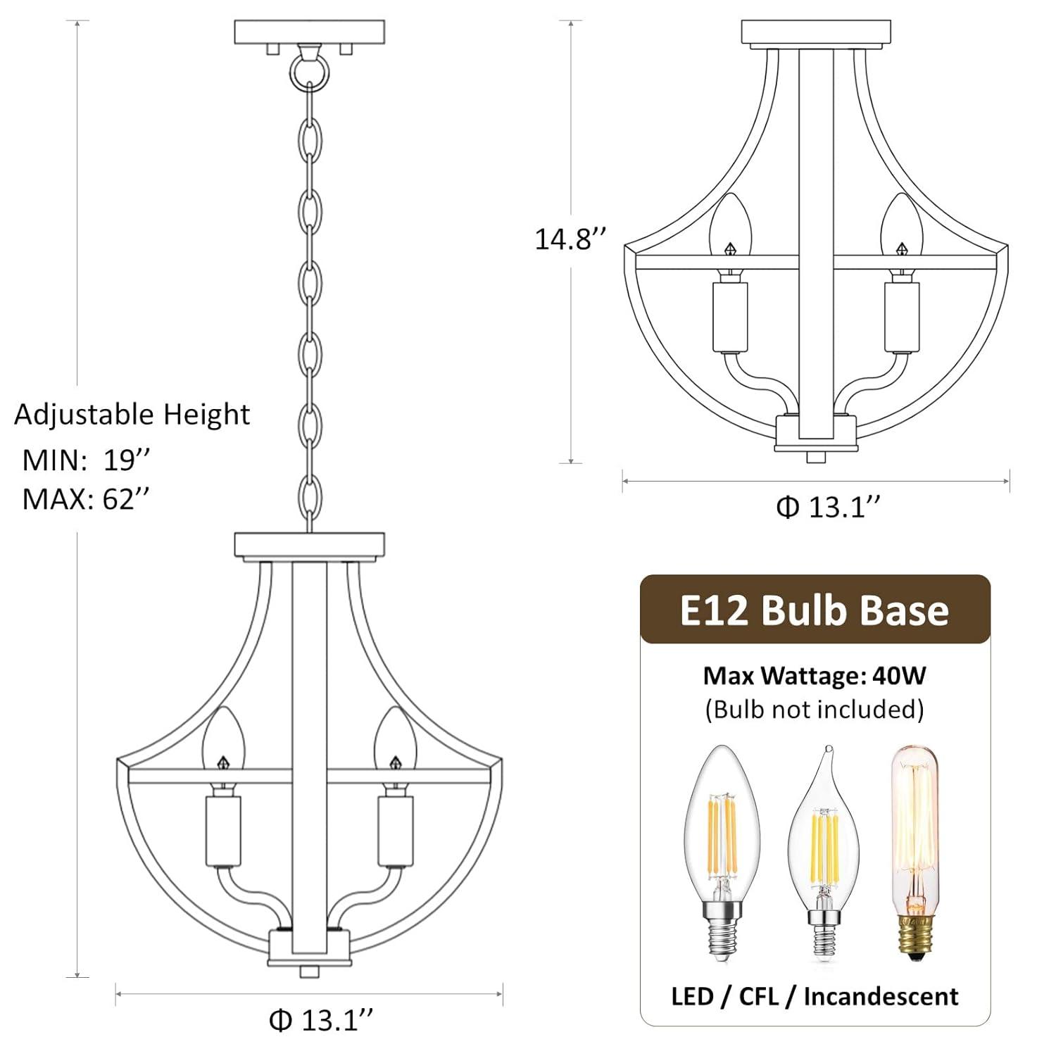 13.1" Modern Farmhouse Hanging Pendant Lighting, 4-Light Rustic Interior Flush Mount Ceiling Light Fixture, Vintage Chandelier for Hallway Foyer Dining Room Entryway Kitchen Island Bedroom