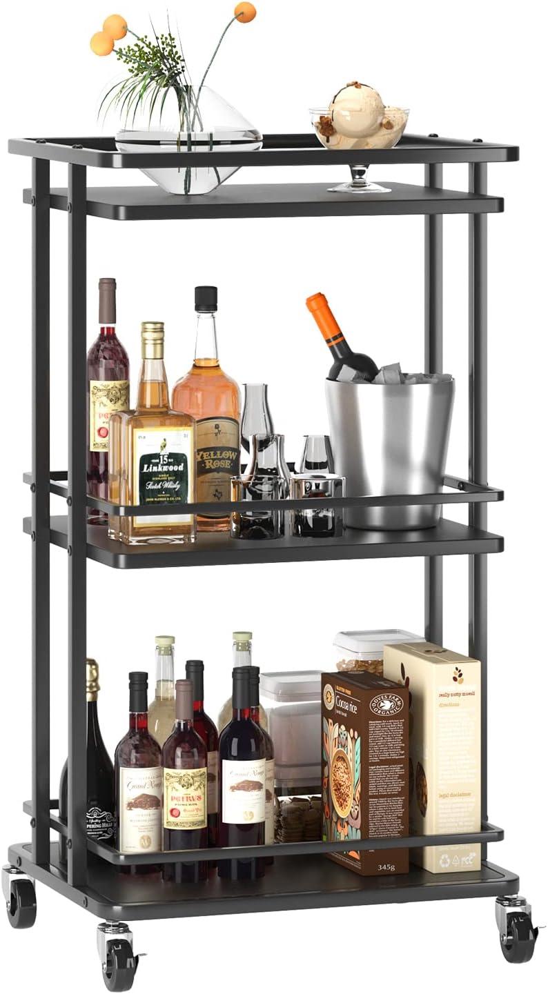 3 Tier Rolling Bar Cart Trolley Serving Cart Liquor Wine Beverage Storage Rack