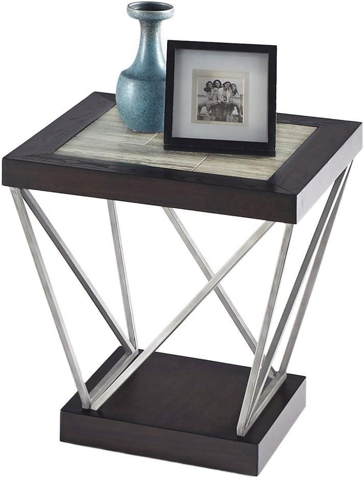 Progressive Furniture East Bay 24" Square Metal End Table Woodtone Tile Brown