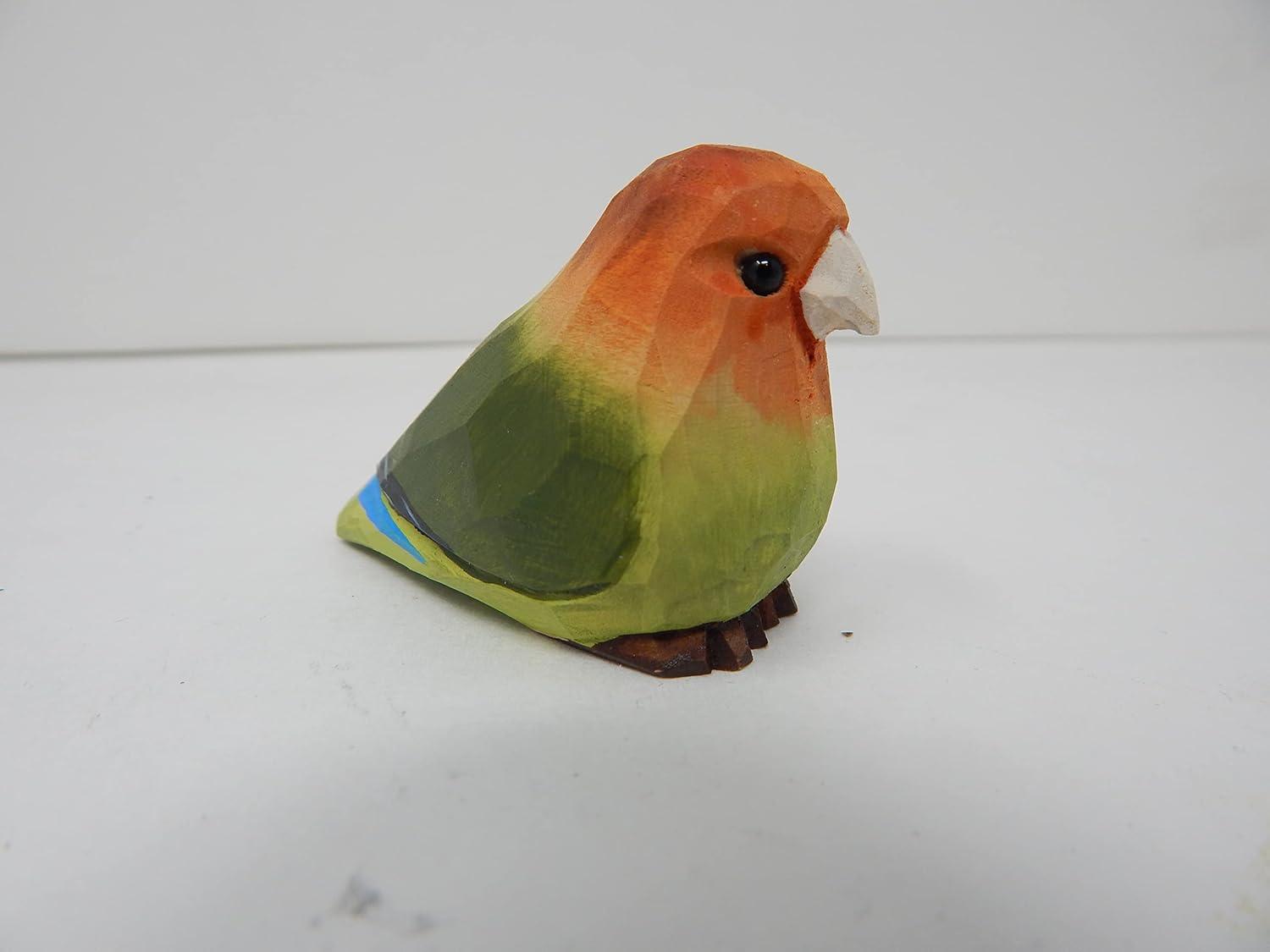 Lovebird Wood Figurine Parrot Statue Sculpture Ornament Decor Miniature Art Carve Small Animal