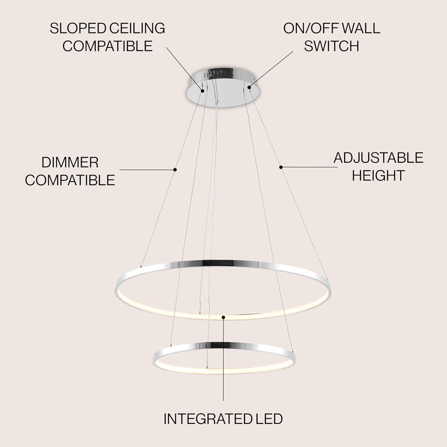 Brice 24″ 2-Light Modern Bohemian Iron Integrated LED Pendant, Chrome