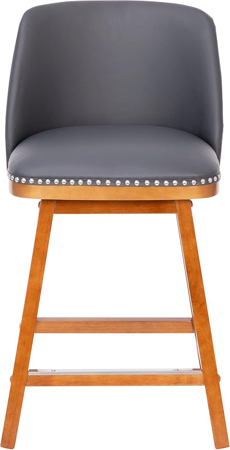 Flash Furniture 2 Pack Commercial Walnut Finish Wood Barstools with Nail Trim-Charcoal Faux Linen