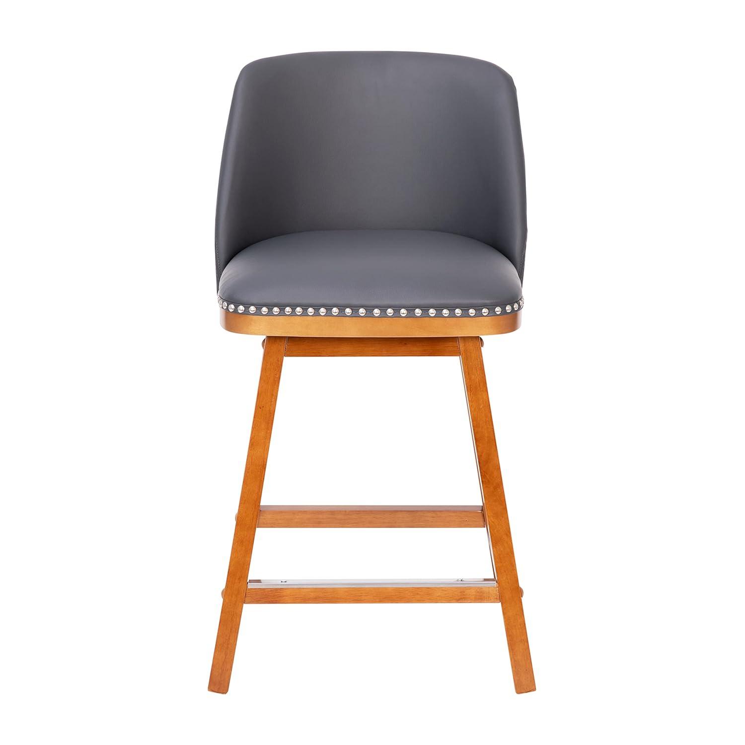 Flash Furniture 2 Pack Commercial Walnut Finish Wood Barstools with Nail Trim-Charcoal Faux Linen
