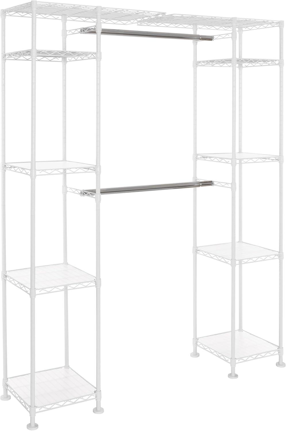 White Expandable Steel Closet Organizer System with Adjustable Shelves