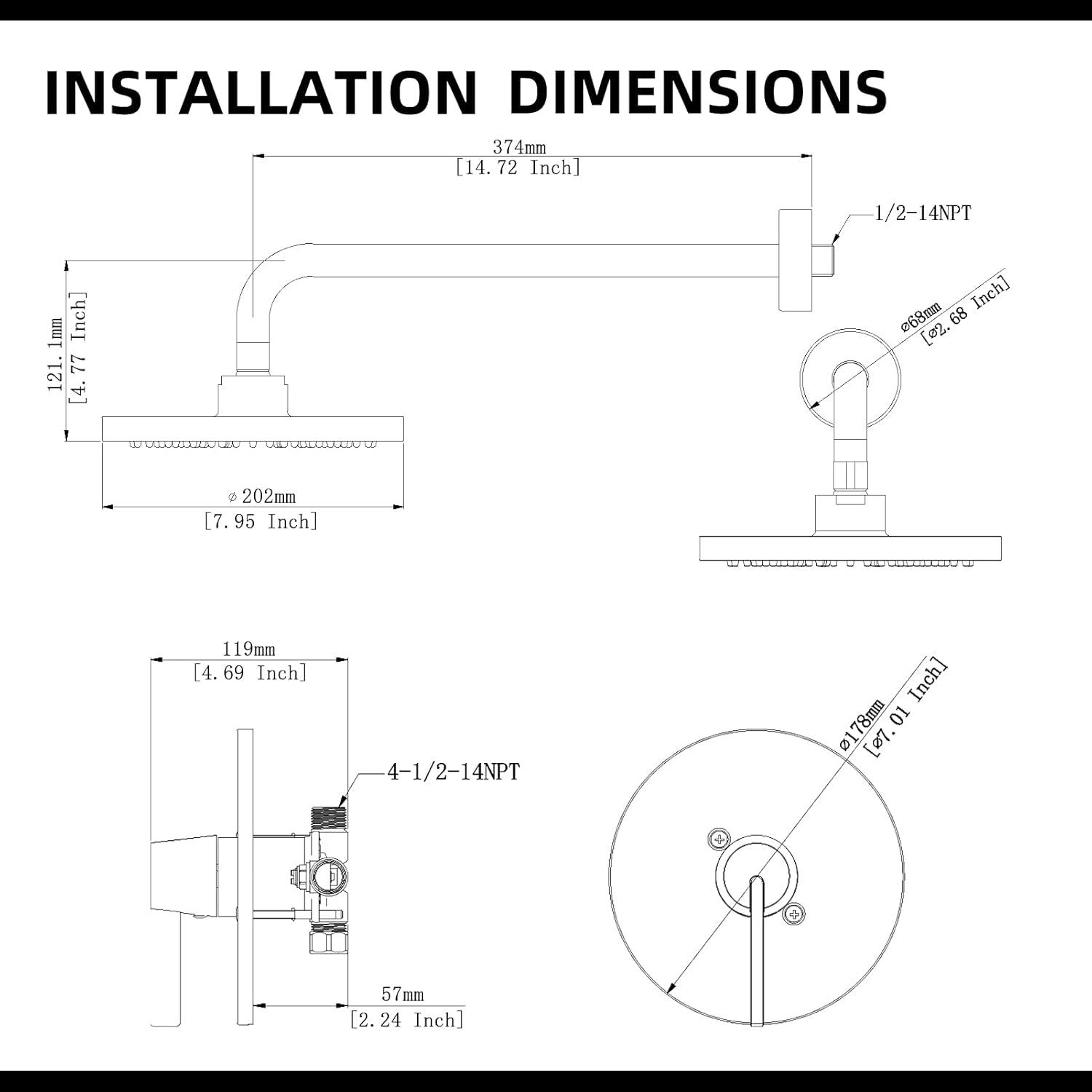 Matte Black Adjustable Wall Mounted Rain Shower System