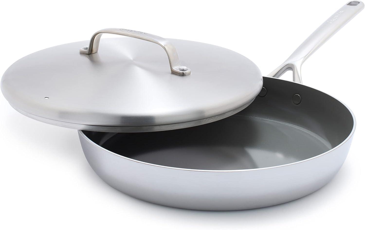 Silver Aluminum Ceramic Nonstick Fry Pan with Lid