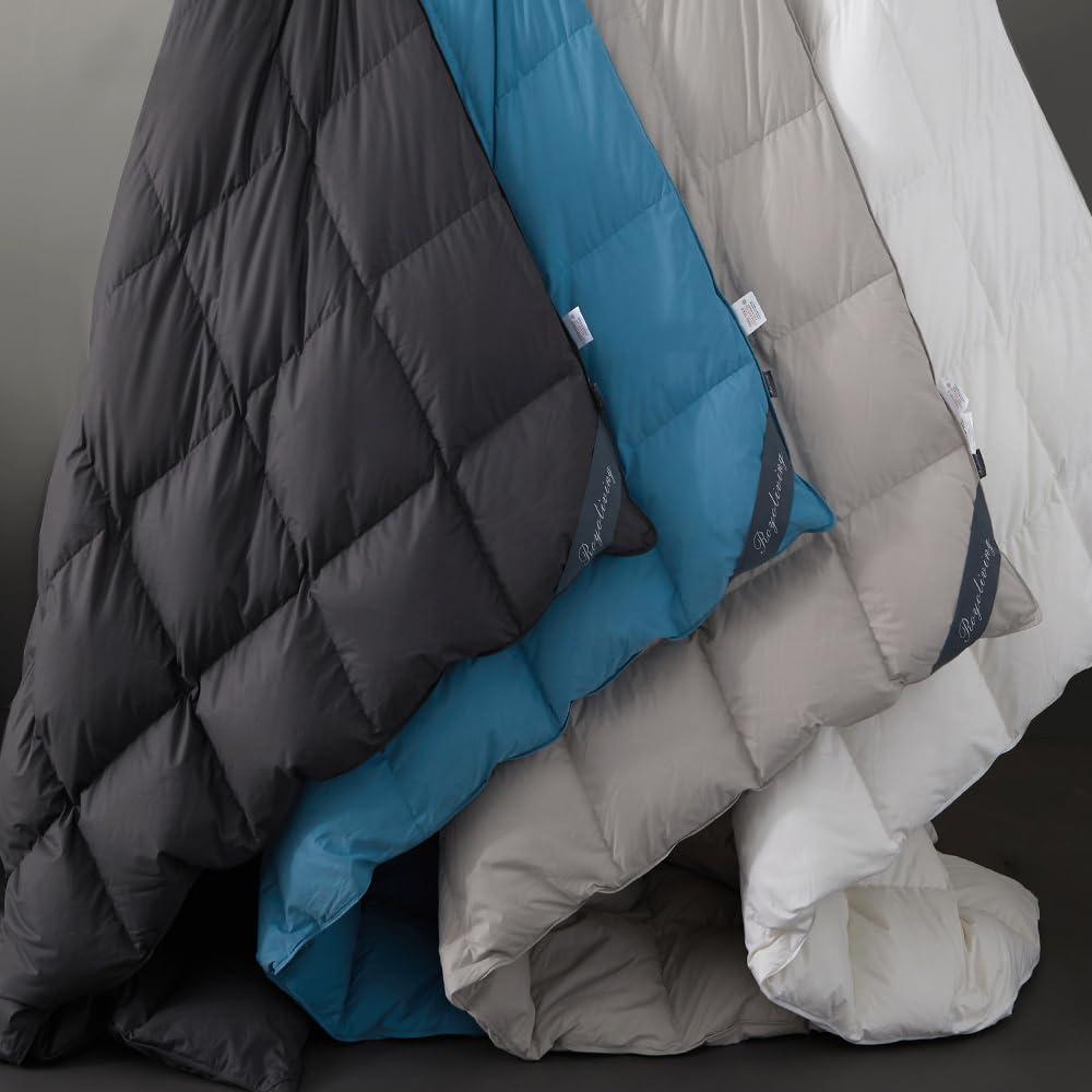 Royoliving Premium Heavyweight Feathers Down Comforter 100% Cotton Cover White Winter Down Proof Thickened King Size Duvet Insert with Corner Tabs (106x90, 70 Oz)