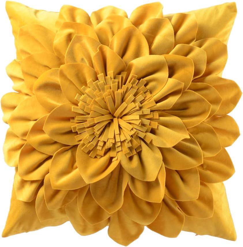 Yellow Velvet 3D Flower Decorative Pillowcase 18x18 Inch