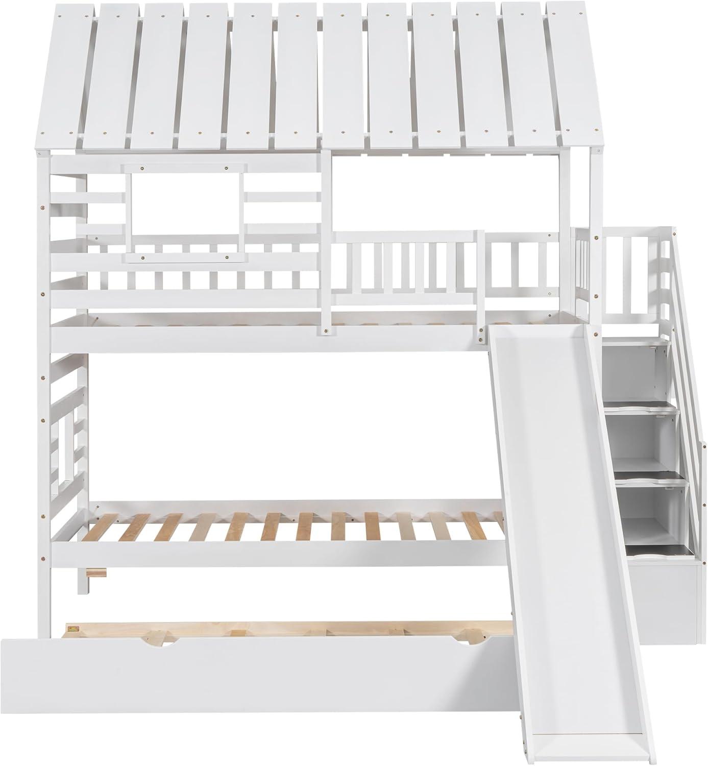 Harper Orchard Twin Over Twin House Bunk Bed With Trundle And Slide