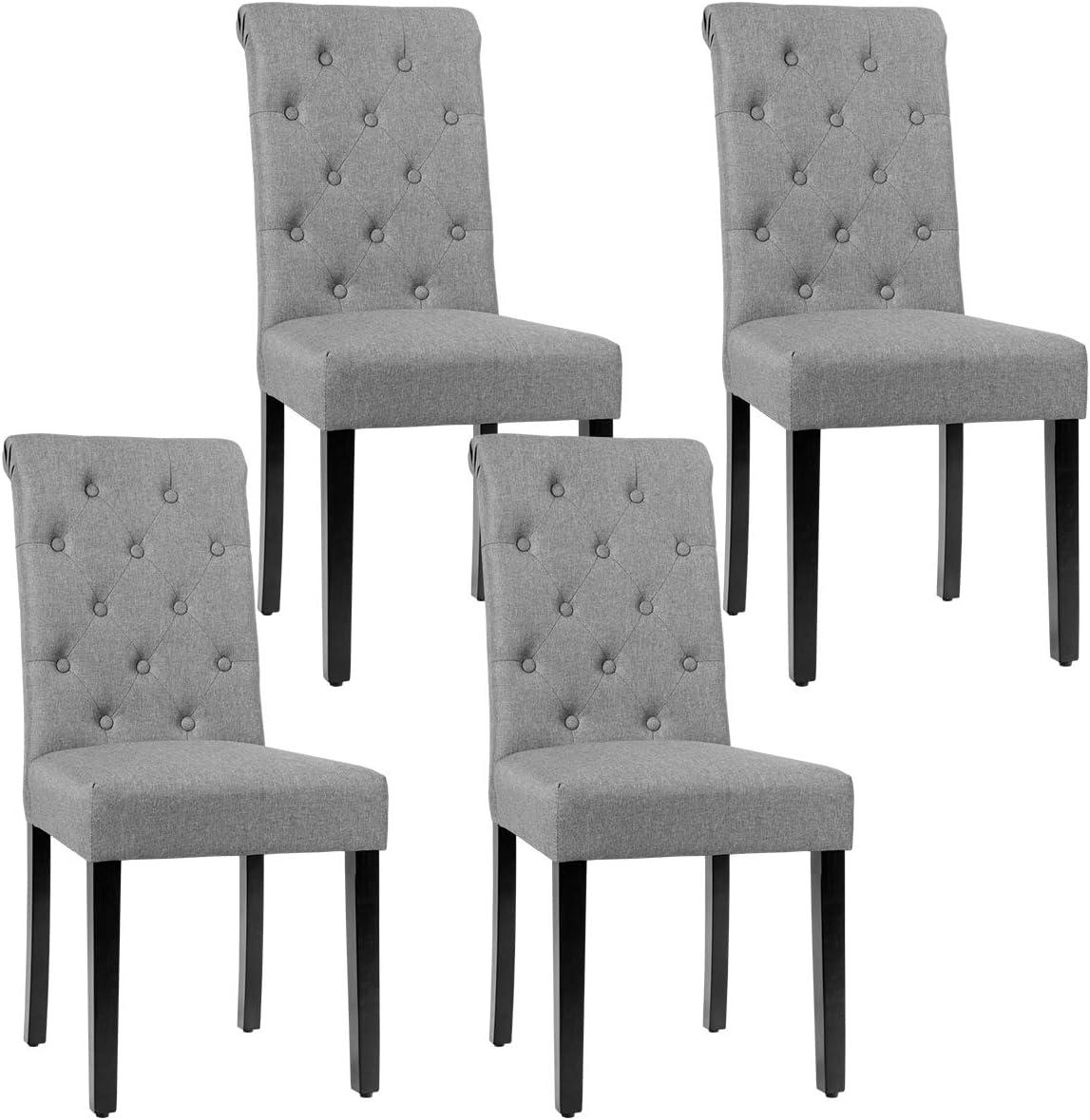 Gray Upholstered Tufted Dining Chairs with Wood Legs, Set of 4