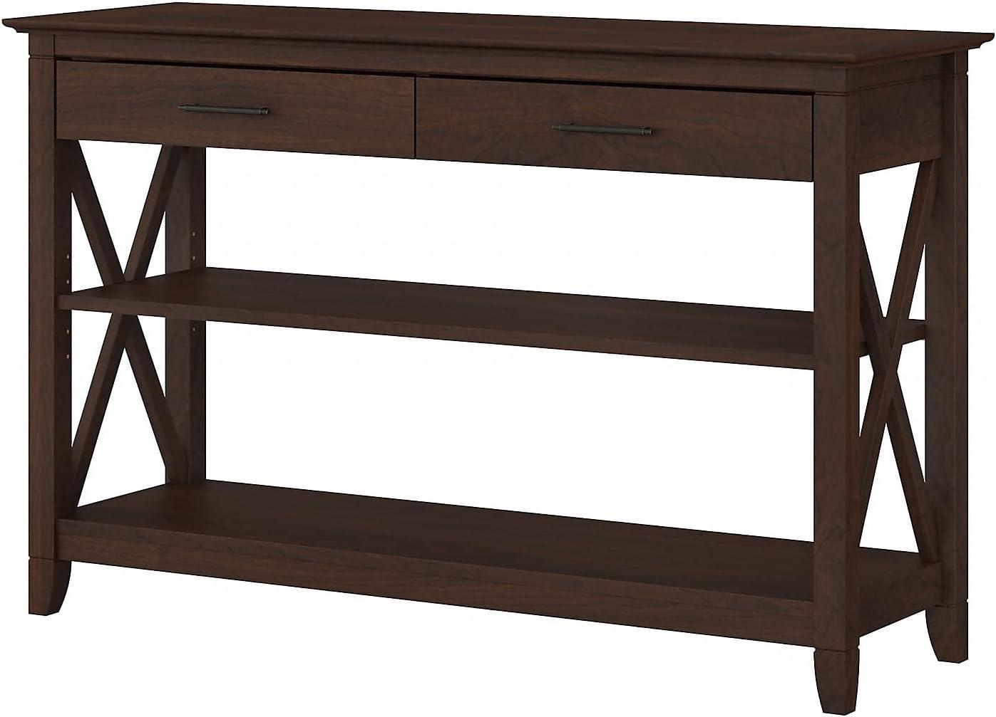 Bush Furniture Key West Console Table with Drawers and Shelves in Bing Cherry