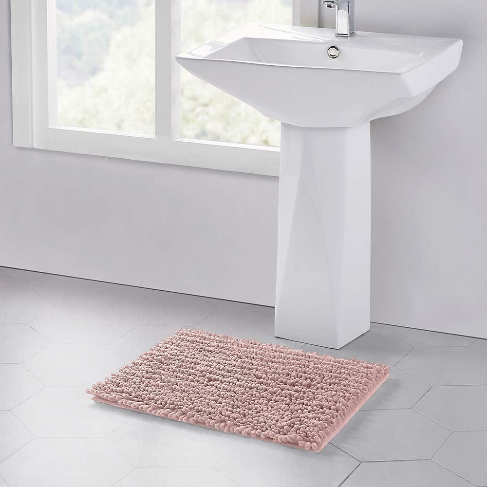 Bathroom Rug Non Slip Bath Mat (24x17 Inch Dusty Pink) Water Absorbent Super Soft Shaggy Chenille Machine Washable Dry Extra Thick Perfect Absorbant Best Small Plush Carpet for Shower Floor