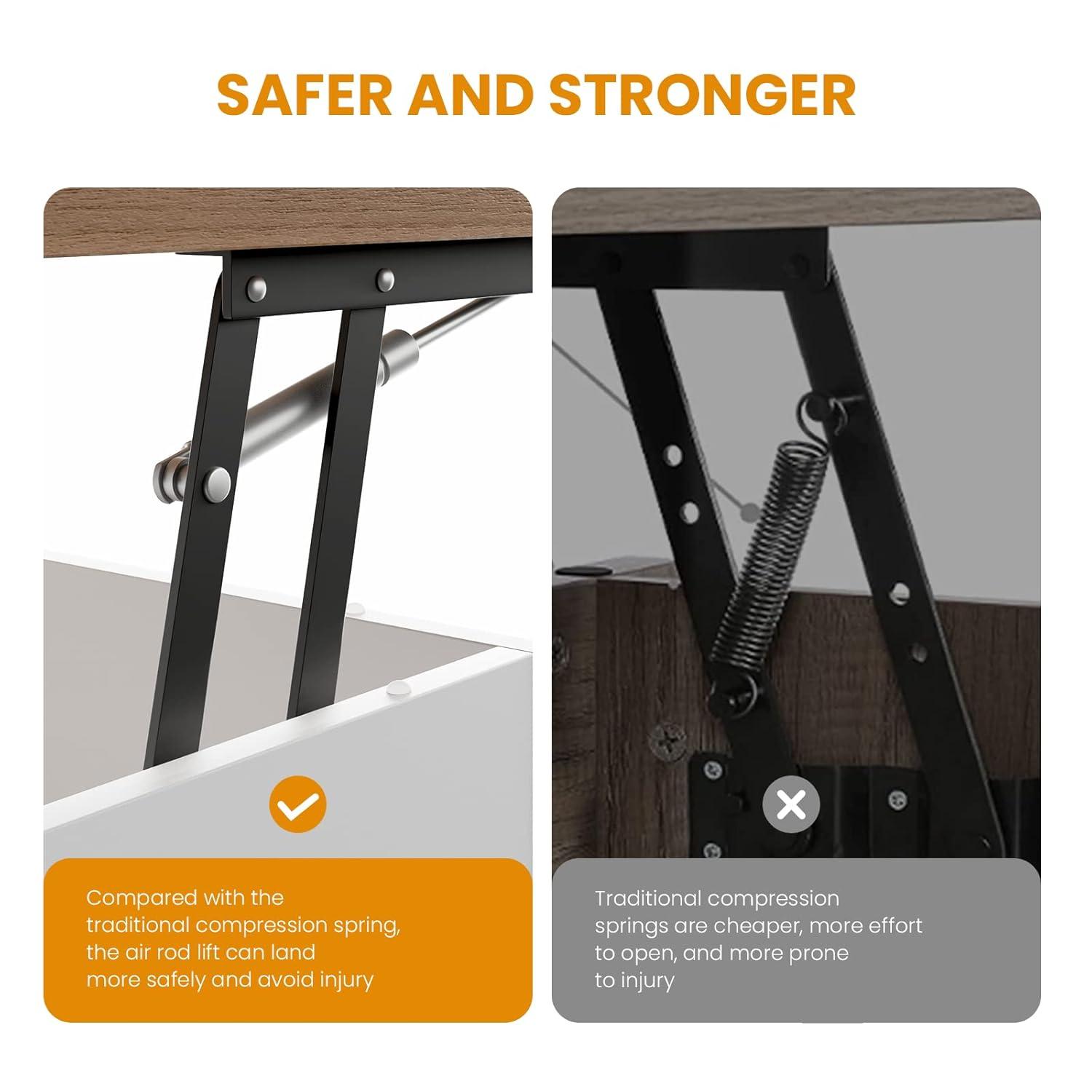 Lift Top Coffee Table, Ten Minute Install Table Center with Hidden Storage Compartments, Rising Tabletop Dining for Living Room，Walnut