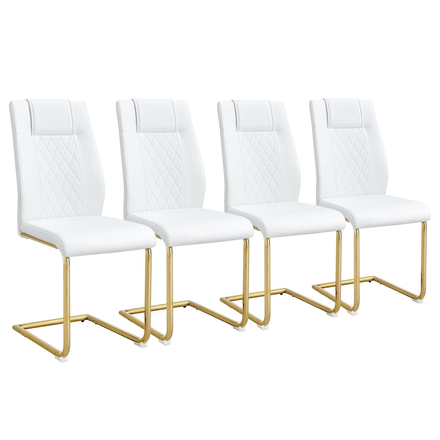 Ecarpat Dining Chairs Set of 4 with Golden Leg, Artificial Leather, for Kitchens Living Rooms and Offices
