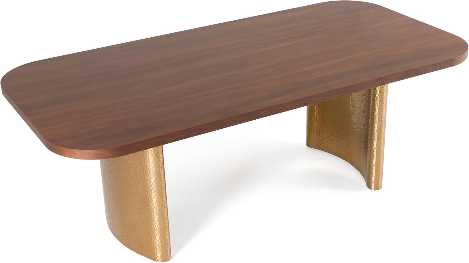 Walnut and Gold Rectangular Dining Table with Double Pedestal Base