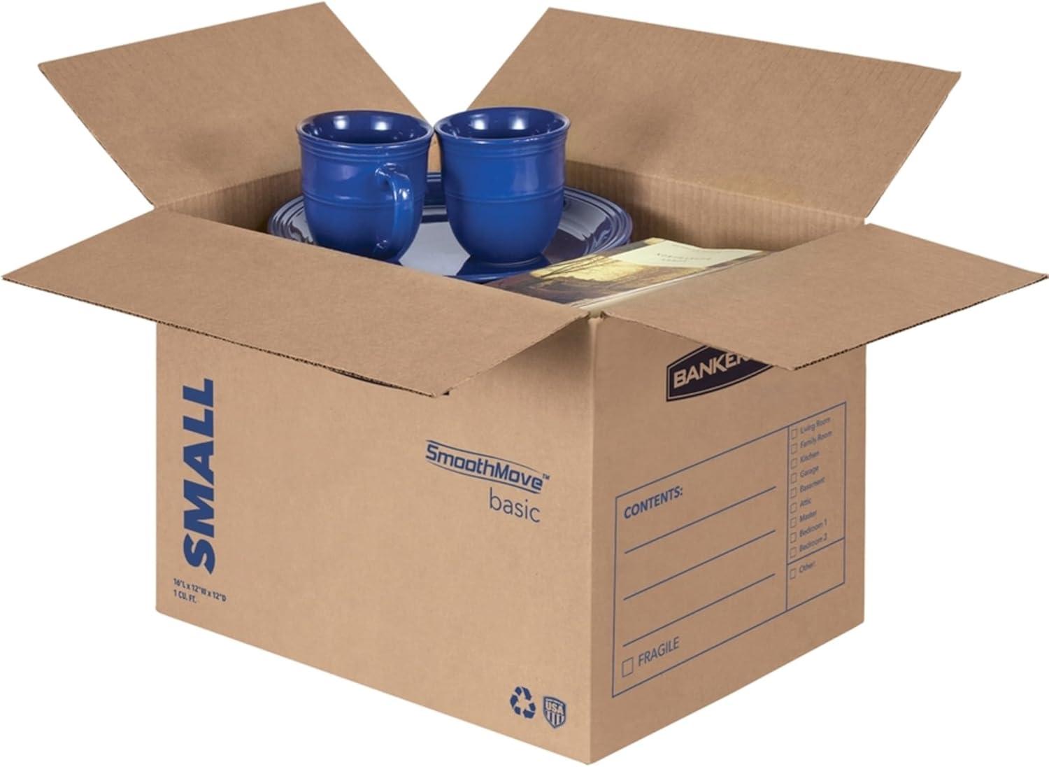 SmoothMove Basic Moving Boxes, Small Internal Dimensions: 12" Width x 16" Depth x 12" Height - External Dimensions: 12.3" Width x 16.5" Depth x 12.6" Height - Heavy Duty - Corrugated - Kraft, Black