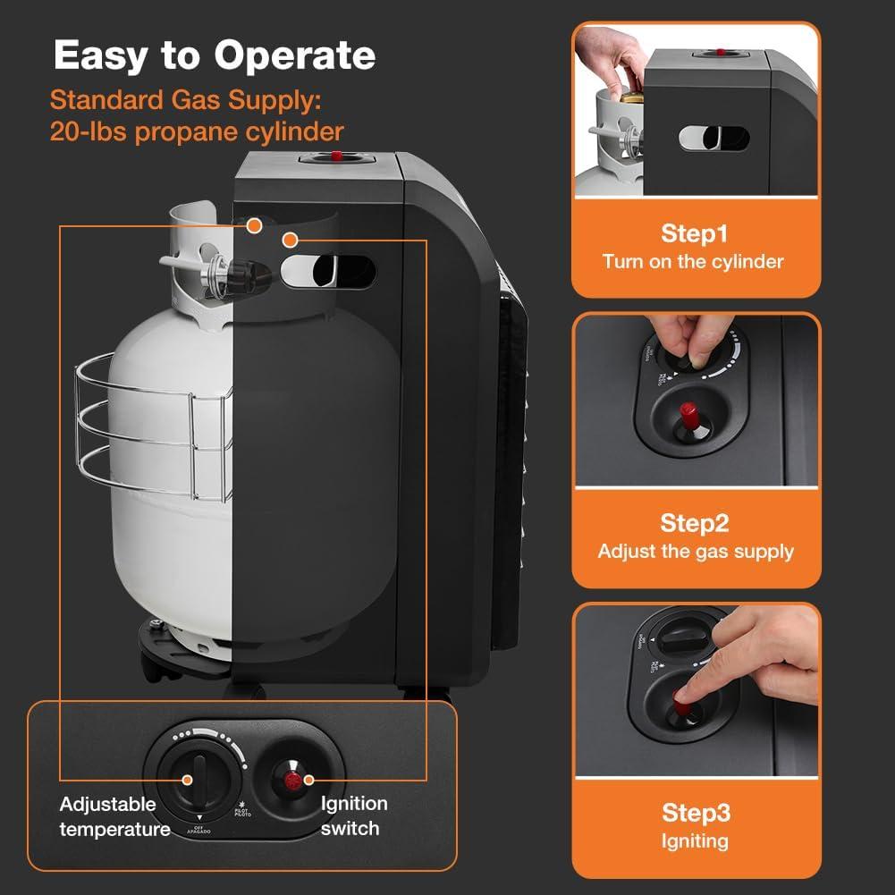 Black Portable Propane Heater with Safety Features