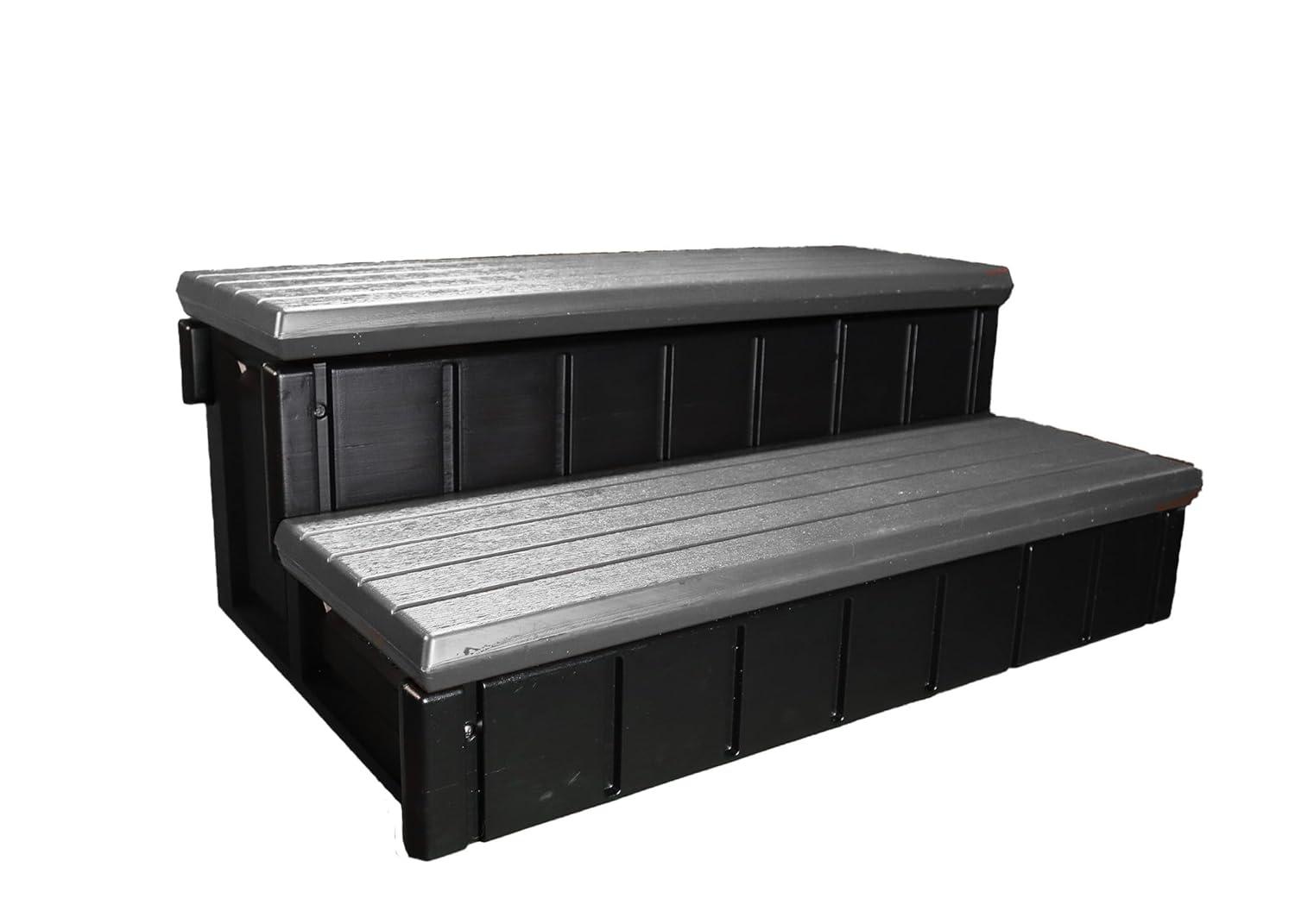 Confer Plastics Leisure Accents Durable Multi-Functional Outdoor Spa and Hot Tub Storage Step with Removable Compartment, Deep Gray