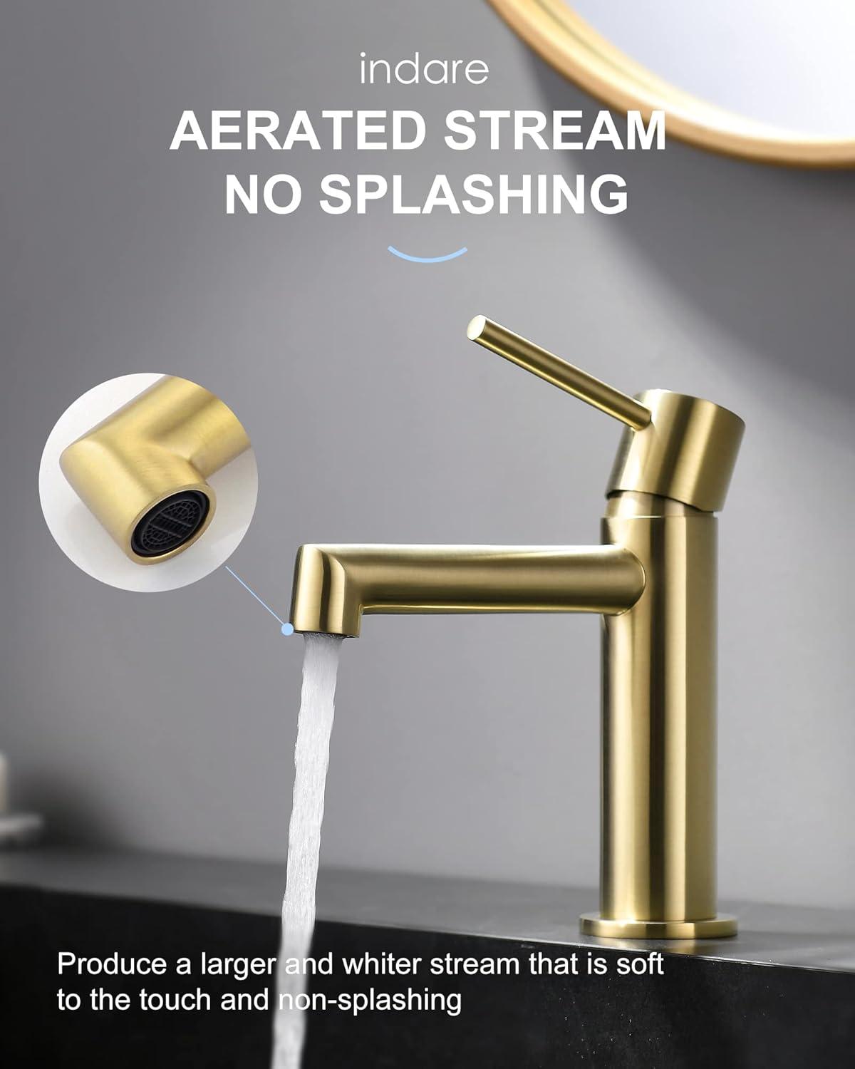 Brushed Gold Single Handle Brass Bathroom Faucet with Pop-up Drain