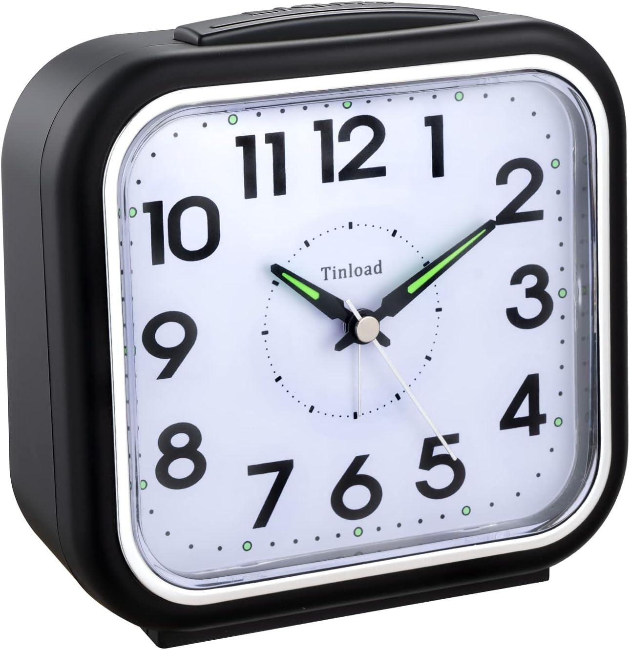 5.5" Silent Analog Alarm Clock Non Ticking, Gentle Wake, Beep Sounds, Increasing Volume, Battery Operated Snooze and Light Functions, Easy Set, Black (Best for Elder)