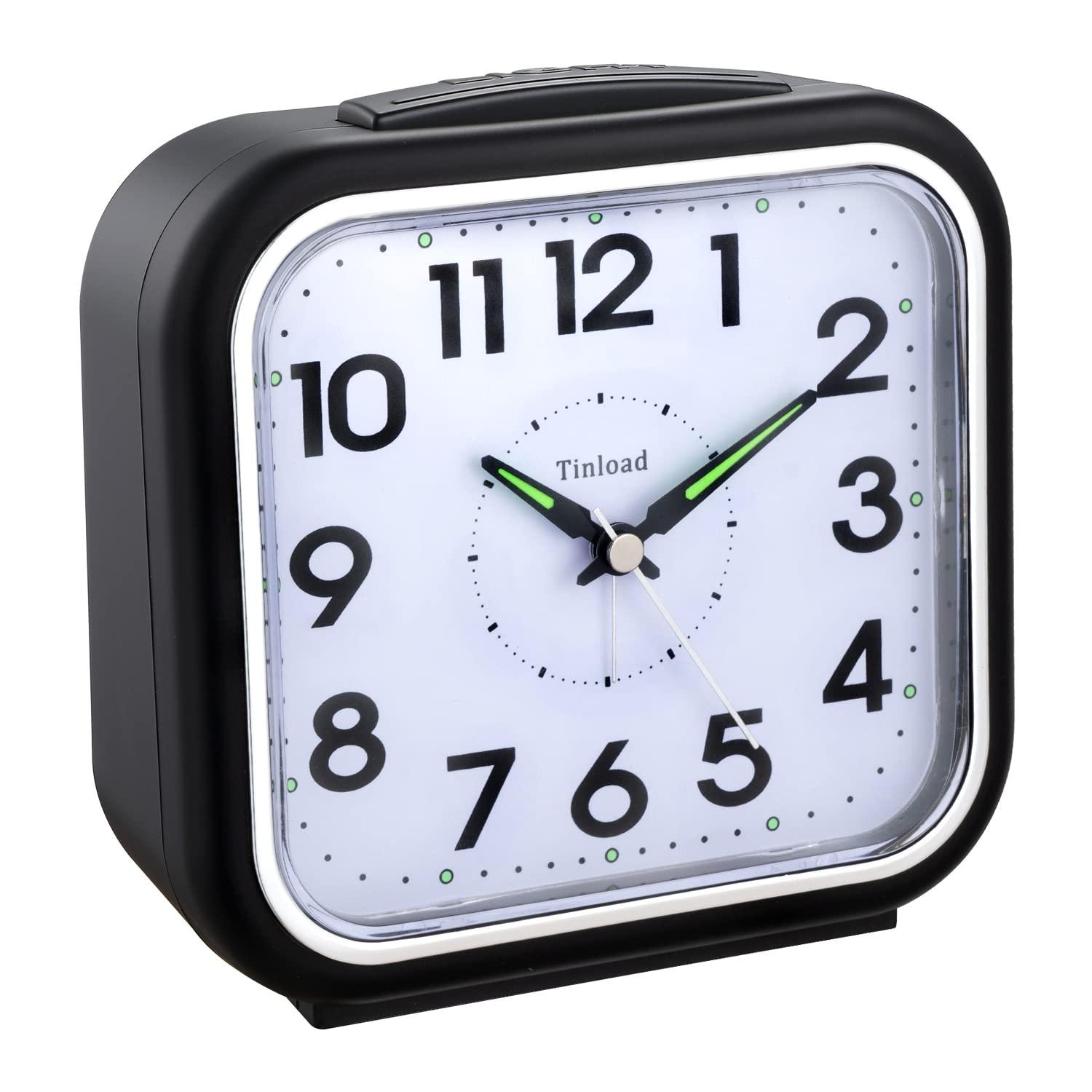 5.5" Silent Analog Alarm Clock Non Ticking, Gentle Wake, Beep Sounds, Increasing Volume, Battery Operated Snooze and Light Functions, Easy Set, Black (Best for Elder)