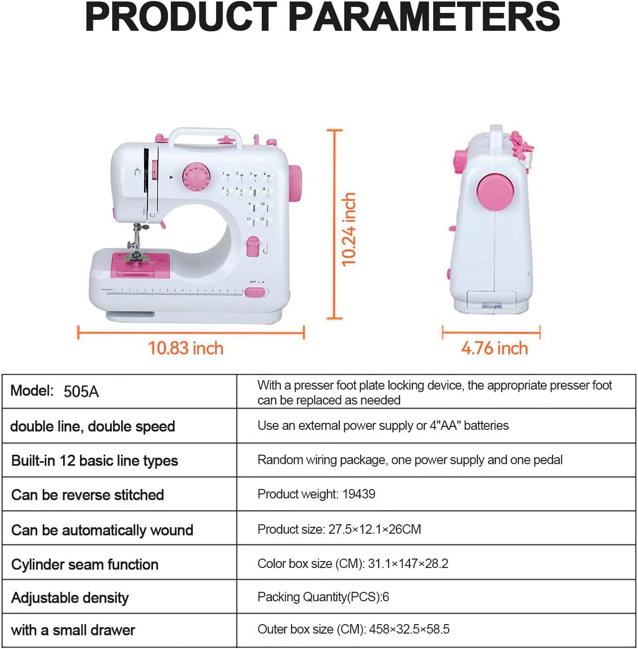 VIFERR Portable Sewing Machine, Mini Handheld Electric Sewing Machines 12 Stitches for Beginners Kids - Pink