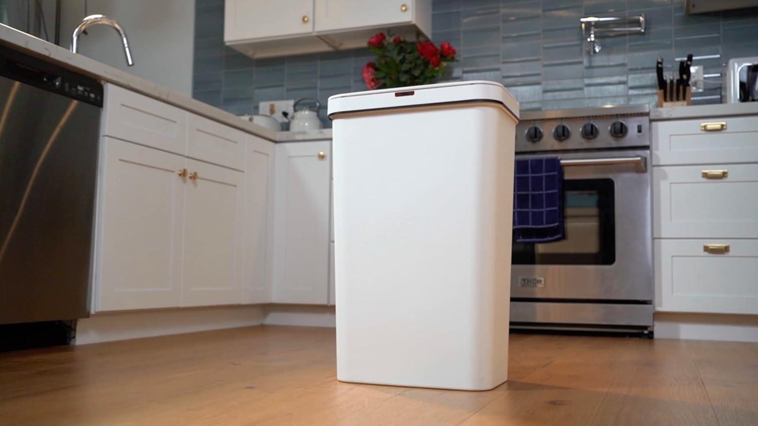 13 Gallon  Sensor Trash Can, Rectangle Garbage Bin, Perfect for Home, Kitchen, Office, White