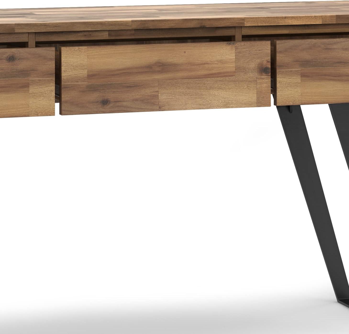 Lowry 60"W Solid Wood Modern Industrial Storage Console Table with 3 Storage Drawers and Metal Legs