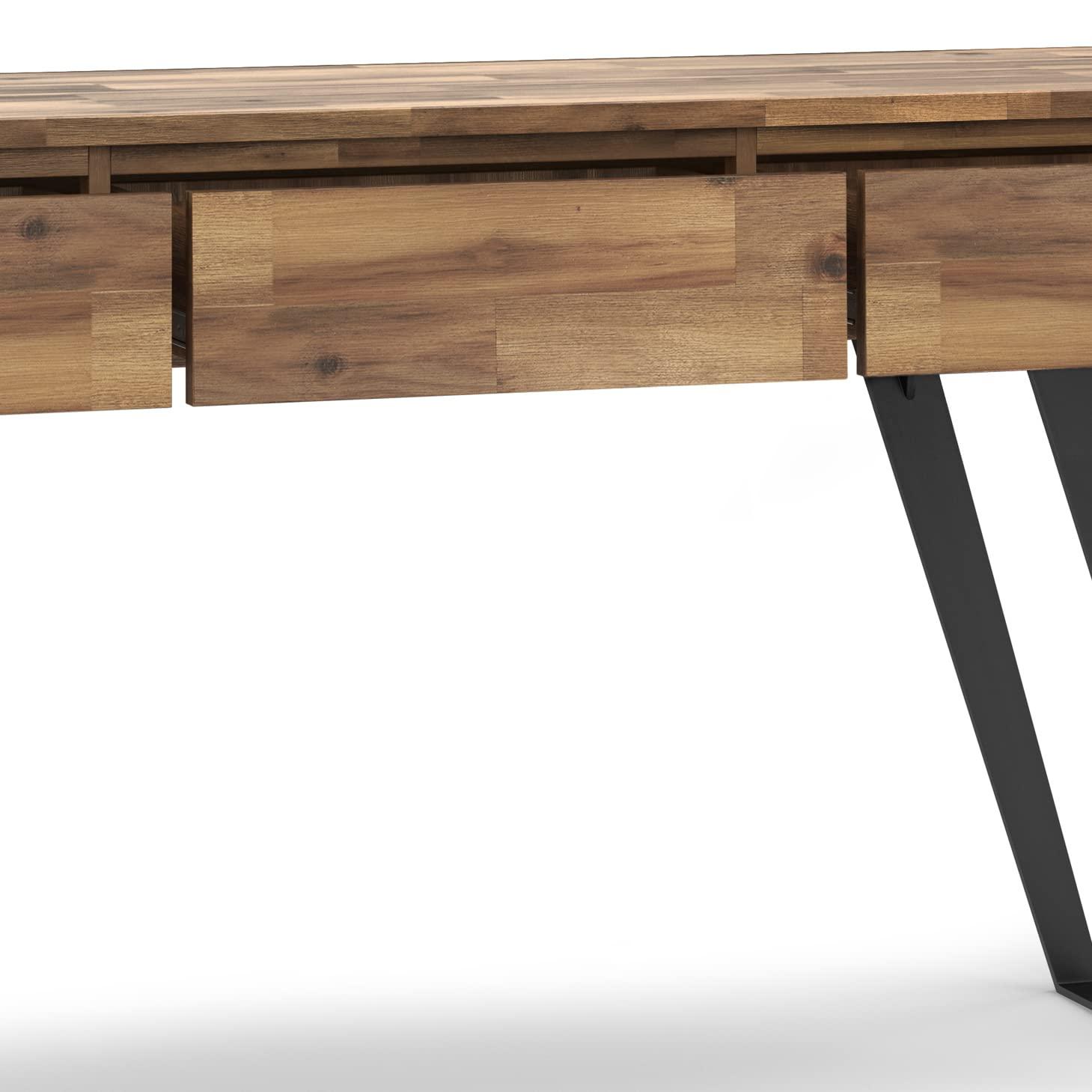 Lowry 60"W Solid Wood Modern Industrial Storage Console Table with 3 Storage Drawers and Metal Legs