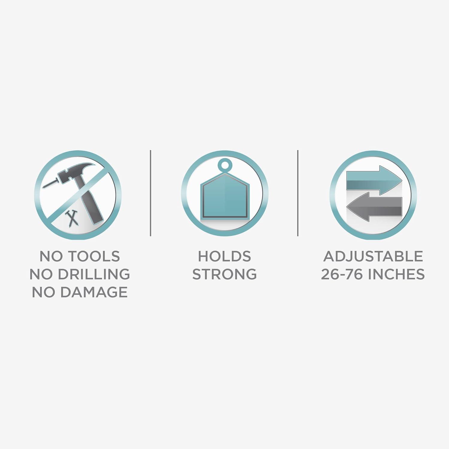 Zenna Home Rustproof Adjustable Tension Shower Curtain Rod, Adjusts from 26 to 76 Inches to Fit in Most Tubs and Showers, No Drilling Shower Rod, White