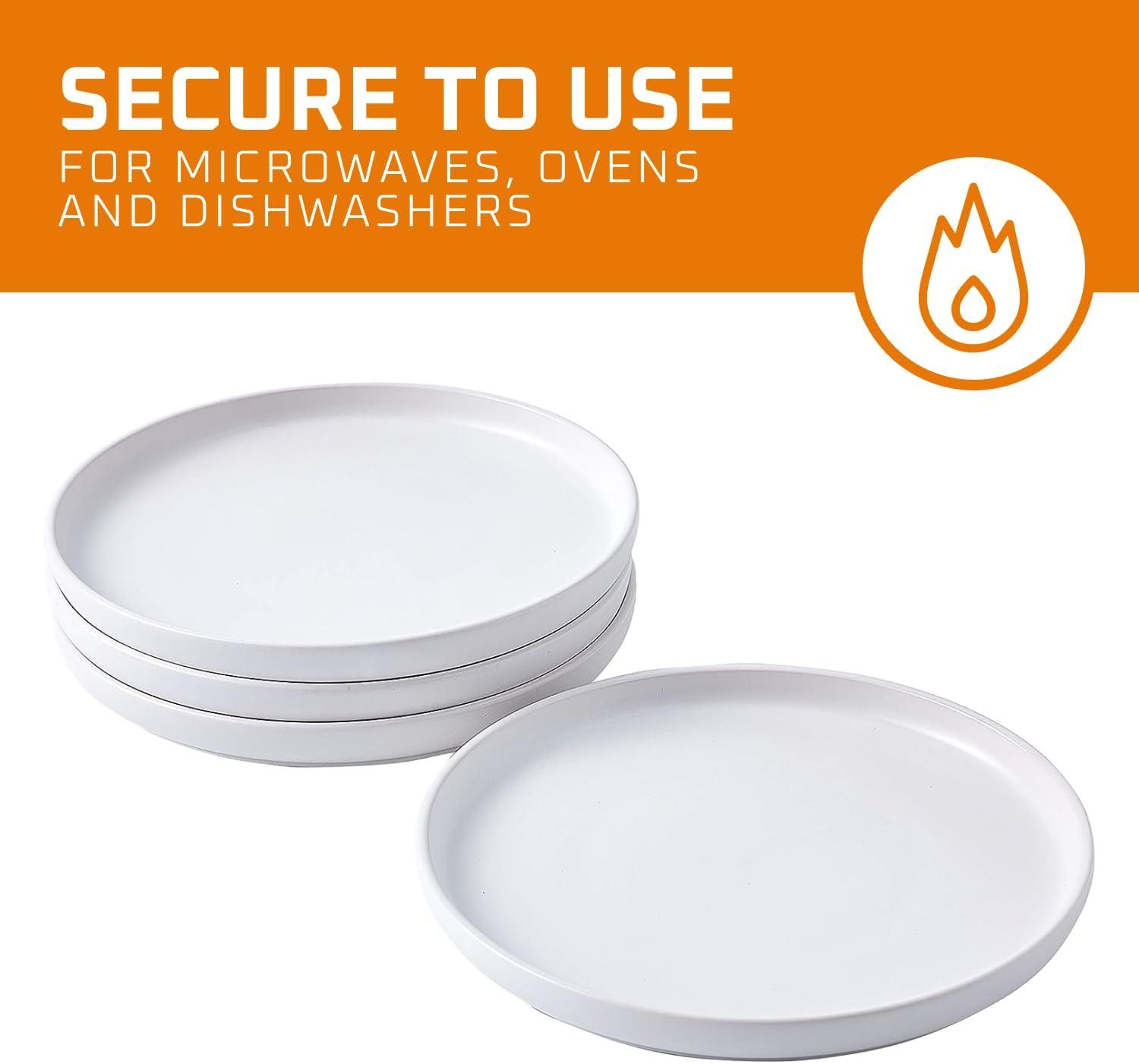 Bruntmor Set of 4 Elegant Matte 11" Round Ceramic Dinner Plates, White