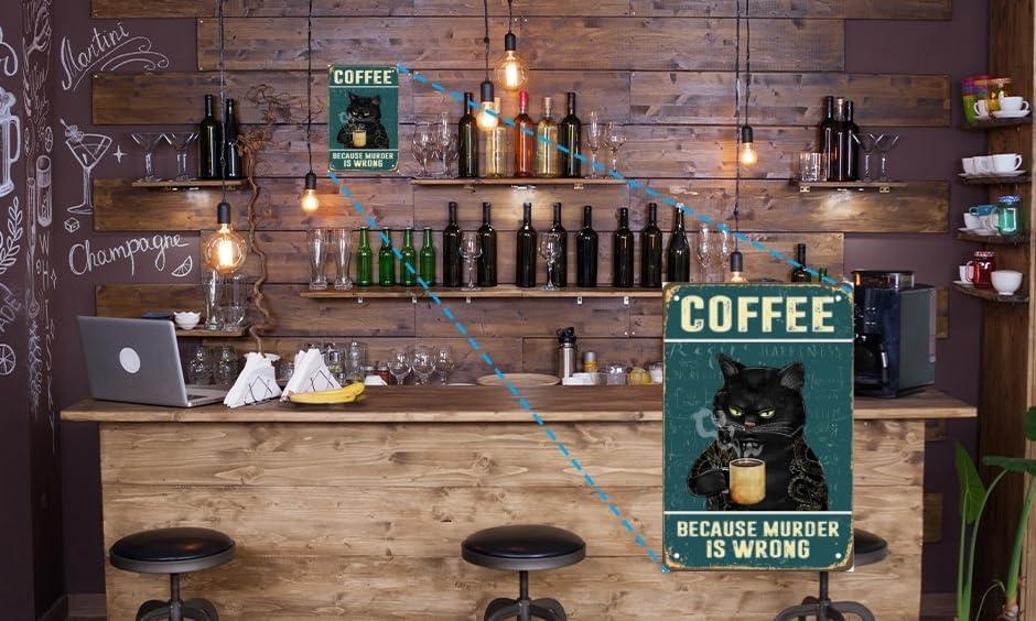 Vintage Metal Tin Sign Funny Sarcastic Party Wall Art Decor Signs Cat Metal Sign - Retro Coffee Theme, Funny Cat Lover Gifts, Suitable for Home & Office Decor, 8x12 Inch