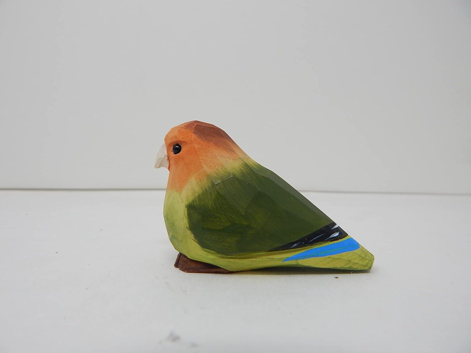Lovebird Wood Figurine Parrot Statue Sculpture Ornament Decor Miniature Art Carve Small Animal