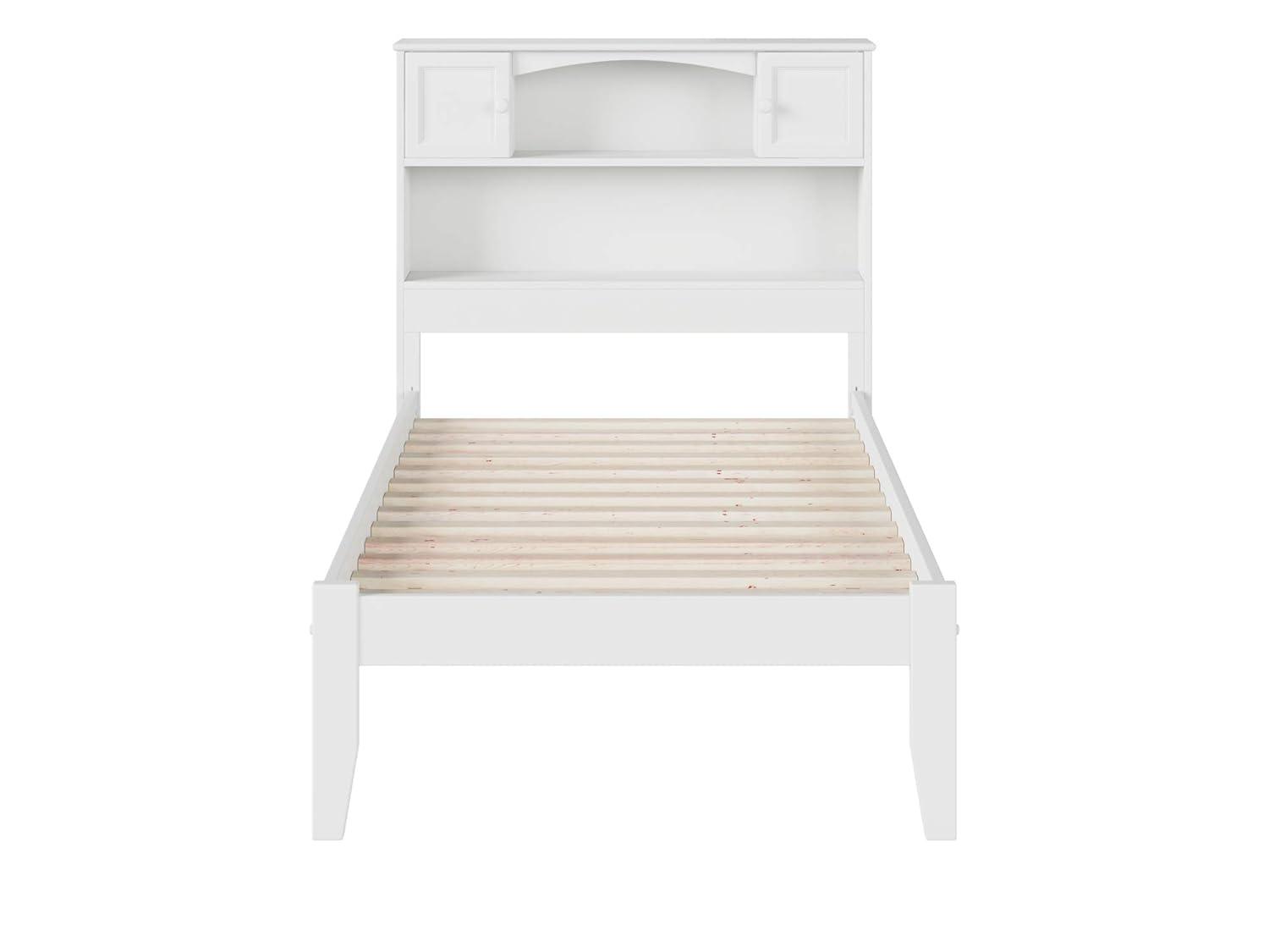 AFI Full Newport Bed with Open Footboard White: Kids' Platform with Bookcase Headboard, No Box Spring Needed
