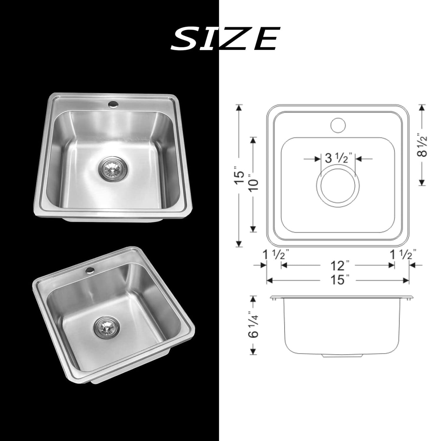 Craftsmen Series 15'' L Drop-In Single Bowl Stainless Steel Kitchen Sink