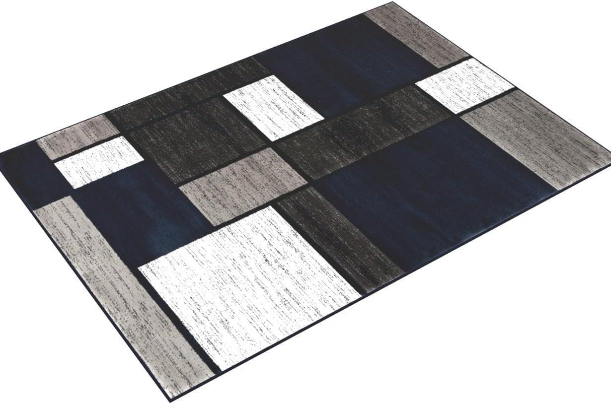 World Rug Gallery Contemporary Modern Boxed Color Block Navy 7'10"x10'2" Indoor Area Rug