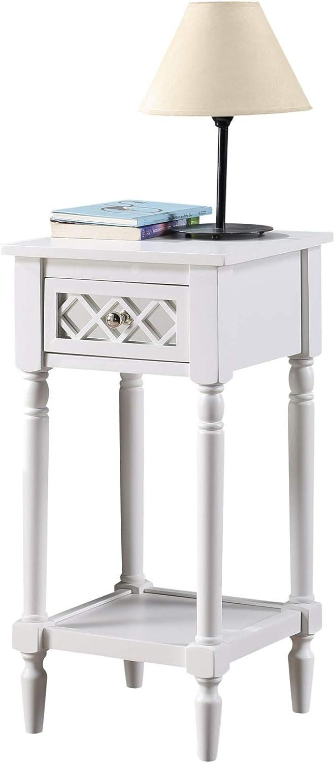 Convenience Concepts French Country Khloe Deluxe 1 Drawer Accent End Table 14" - Traditional Farmhouse Side Table with Mirrored Storage Drawer and Shelf for Living Room, White