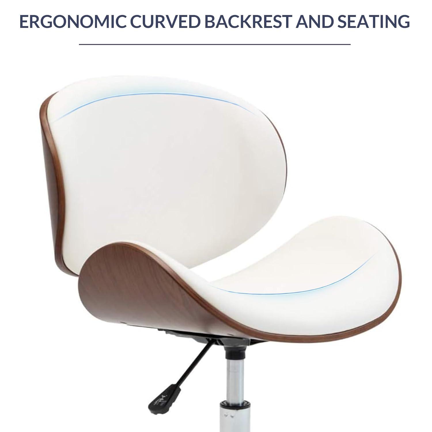 Contemporary High-Back Swivel Office Chair in White Faux Leather