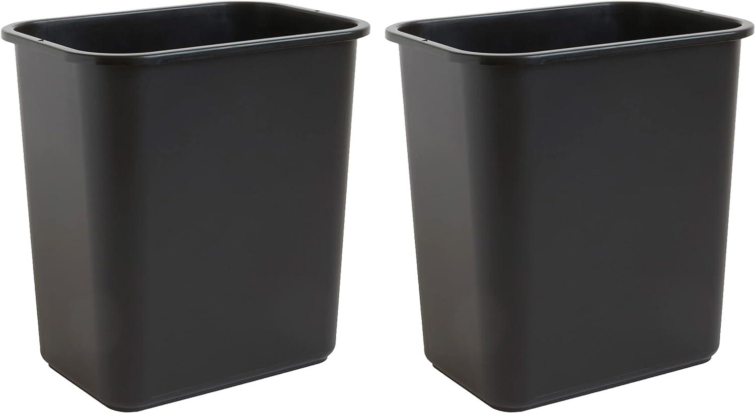 7 Gallon/28 Quart Space Saver Trash Can for Under Tables and Tight Spaces in Commercial, Kitchen, Home Office and Dorm Room, Easy to Clean, 2-Pack, Black