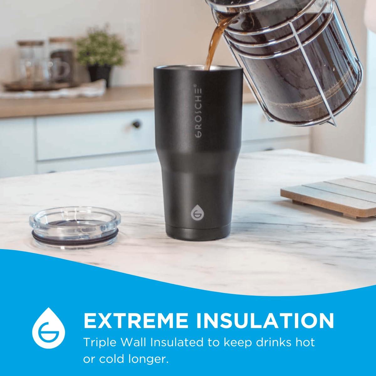 GROSCHE YUKON 20 OZ Insulated Travel Mug, Coffee Tumbler with Slider Lid, Graphite Black