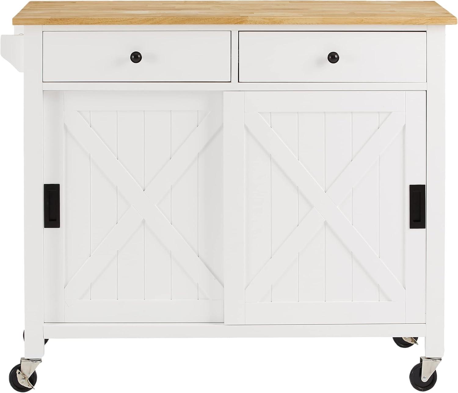 Laurel Kitchen Island/Cart White/Natural - Crosley: Farmhouse Style, Towel Bar, Adjustable Shelf