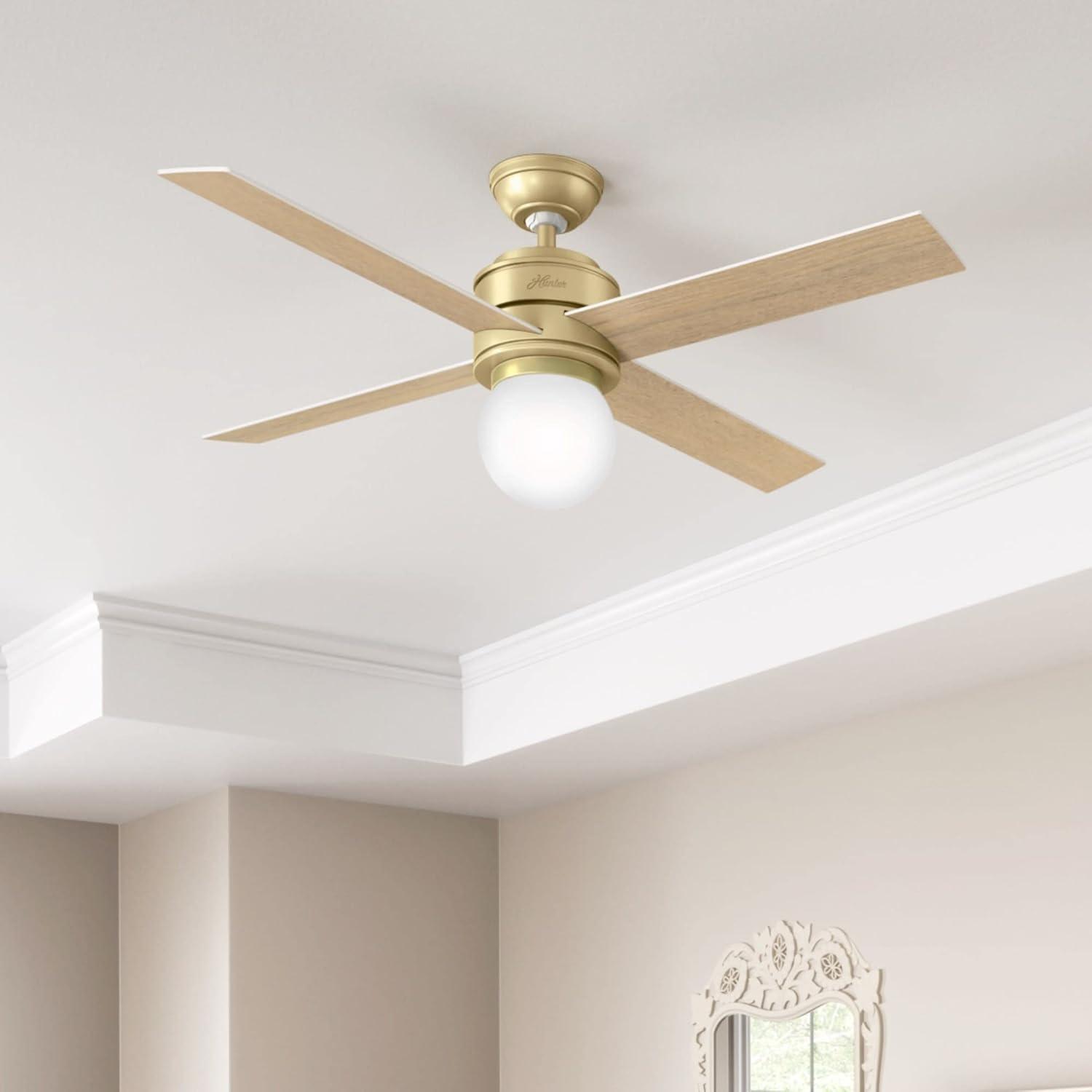 Hunter Hepburn 52" Indoor Ceiling Fan with LED Lights with Switch, Modern Brass